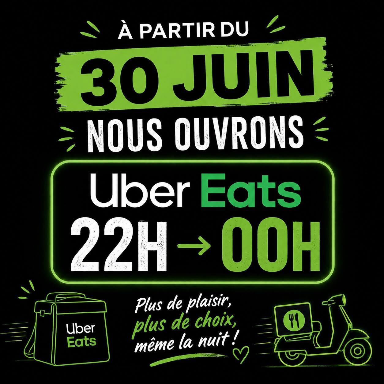 Uber Eats : livraison de 22h à minuit